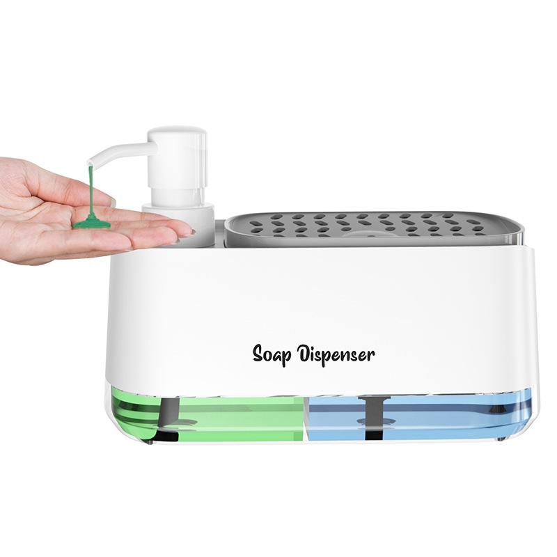 

Двойной дозатор для мыла с держателем для губки и кухонной салфетки, кухонный ручной дозатор для мыла для посуды с поддоном, многофункциональное кухонное мыло