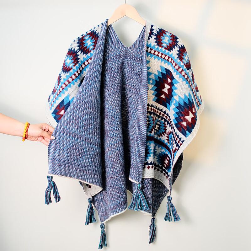 Retro Ethnic Knit Travel Shawl Cape
