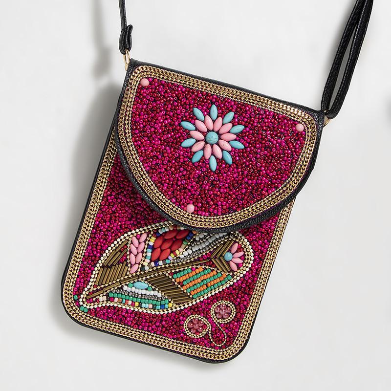 Bohemian Theme Pu Handbag With Magnetic Flap And Floral Accents For Daily Outings