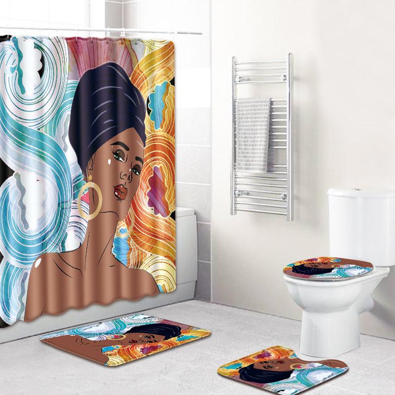 Girl European And American Famous Ethnic Style Woman Pattern Bathroom Non-Slip Floor Mat Shower Curtain Carpet