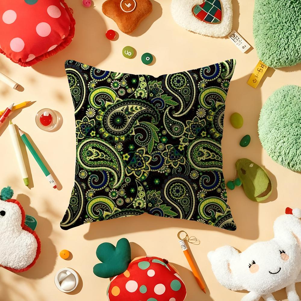 Painted Design P-Paisleys Cushion Cover Natural Linen Organic Fabric Double-Sided Printing Sofa Home Decor Gift Pillow Case