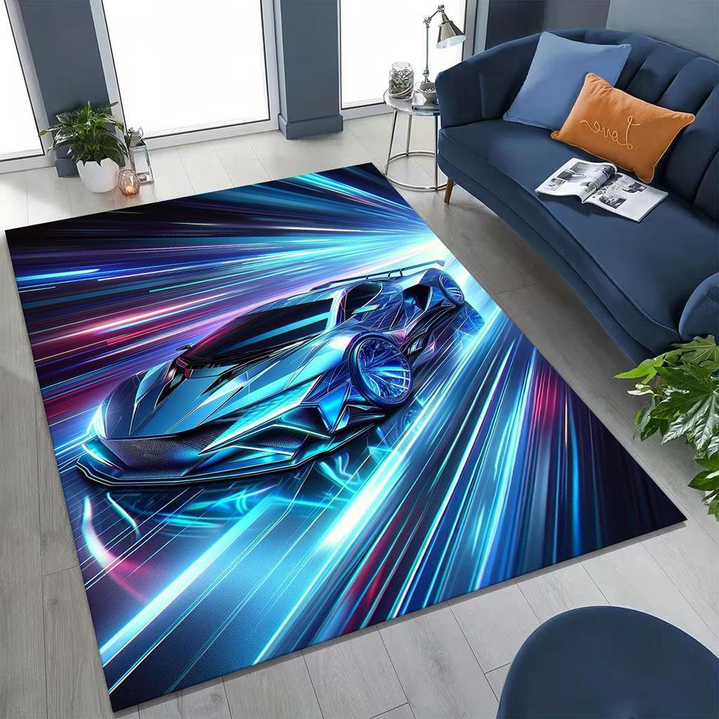 Alfombra Decorativa para Habitación, Sala de Estar, Sofá, Hogar, Felpudo, Alfombrilla de Piso Grande Antideslizante, Concepto Futuro Coche Deportivo Bicicleta de Carreras Motocicleta