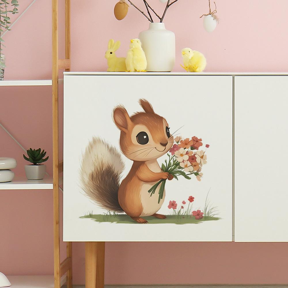 Tecknad Ekorre Bukett Sovrum Vardagsrum Hemma Vägg Bakgrund Försköning Dekoration Väggdekaler
