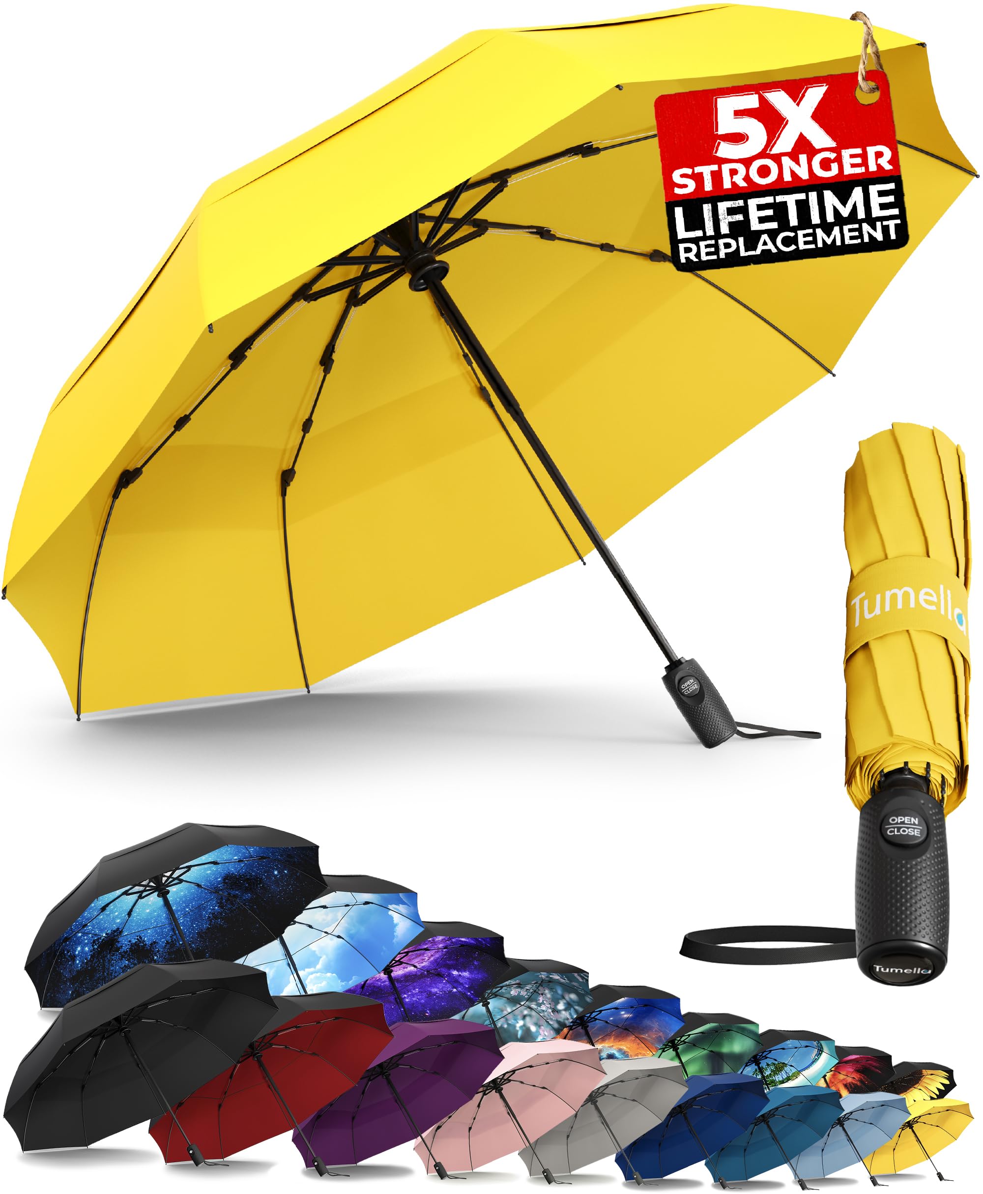 

даже при ветре до с пожизненной заменой TUMELLA Самый прочный складной зонт в 5 раз прочнее других UPF Самый высокий уровень защиты от УФ Легкий