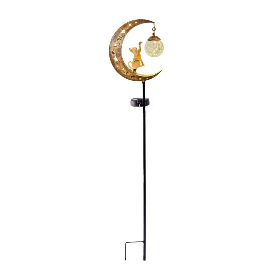 Solar Animal Garden Light, Moon Cat Bird Dog Solar Light with Metal Stake, Solar Powered Outdoor Animal Crescent Light for Patio Pathway Yard C