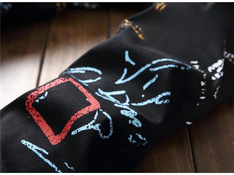 European and American Men's Elastic Straight-Leg Jeans with Print - Street Fashion Casual Pants