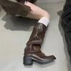 Fashion 2025 Woman Boots Knee High Platform Chunky Heels Trend Punk Gothic New Rock Leather Fashion Women's Shoes Motorcycle Footwear