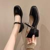 Soft Leather French Mary Jane Shoes Women's 2025 Autumn New Square Heel Single Shoes Fashion with Skirt Square Head Medium Heel Small Leather Shoes