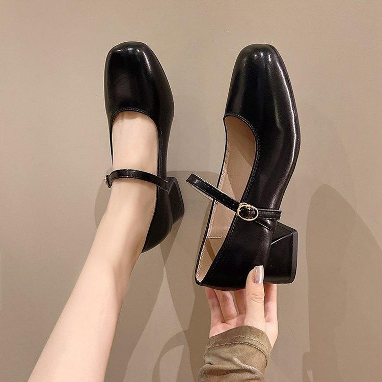 Soft Leather French Mary Jane Shoes Women's 2025 Autumn New Square Heel Single Shoes Fashion with Skirt Square Head Medium Heel Small Leather Shoes