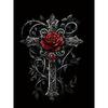 European Size Ladies Digital Print Short Sleeve T-Shirt | Artistic Style "Dark Rose Cross" Theme, Retro Gothic, Casual Crew Neck, Red Rose Cross Image