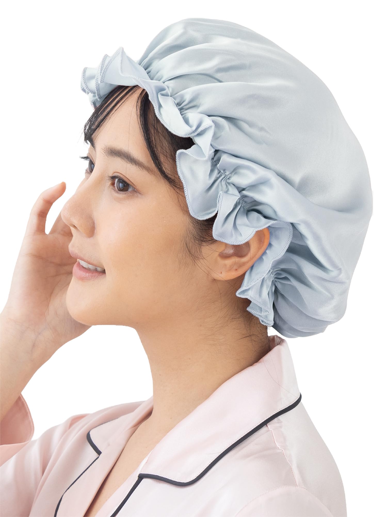 

SEAWIND Silk Night Cap for Short 22 Natural Silk for Shiny Hair Size Hair, Momme, 100% Beautiful, (Grayish Blue, L)