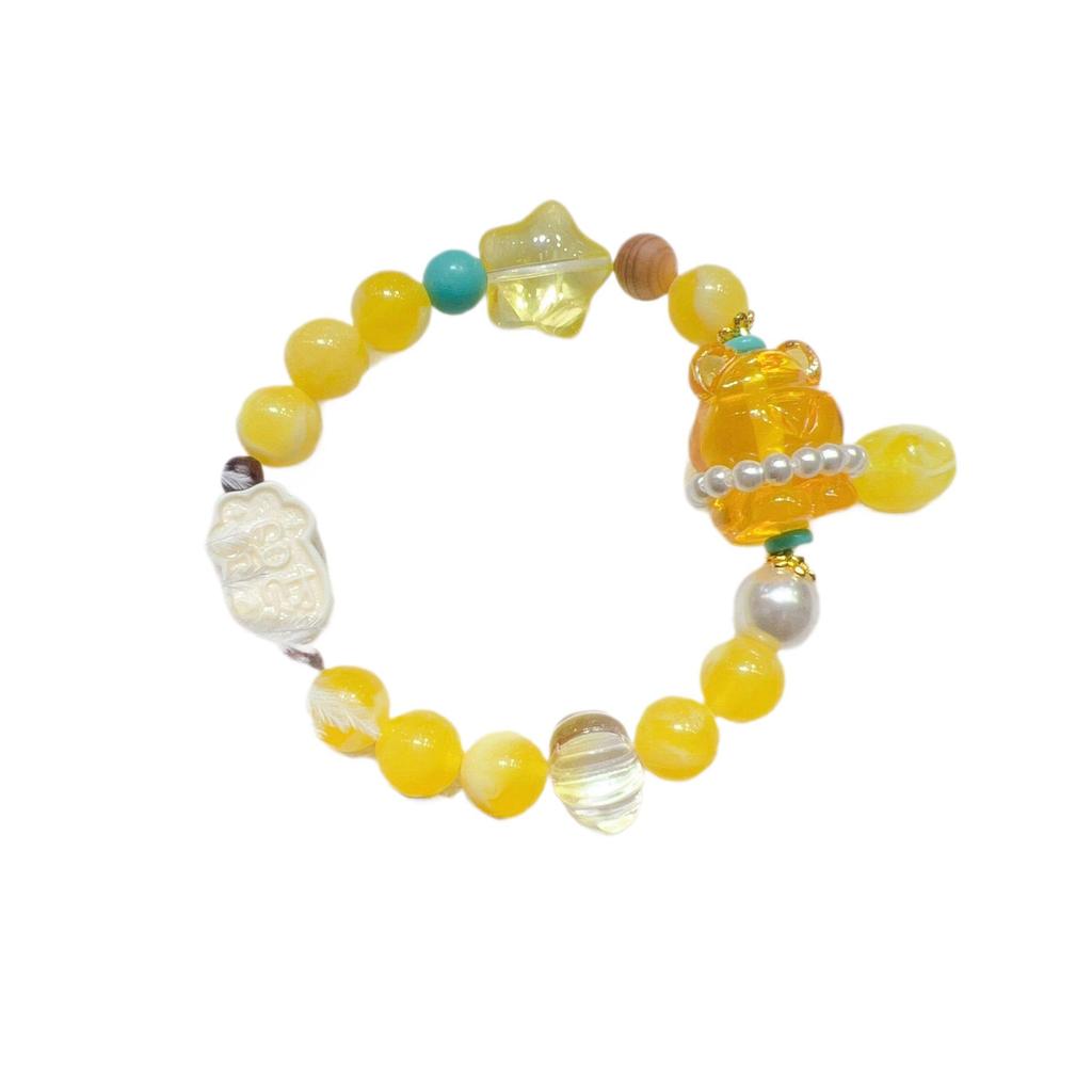 Dopamine Beaded Bracelet for Women: Chinese-Style Retro Bear Wax Design with Fresh, Sweet DIY Accessories