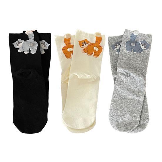 Cat Socks with 3D Balls Cute Cartoon Cat Socks Cheeky Kitten Funny Crew Socks Birthday Holiday Gift for Women Cat Lovers