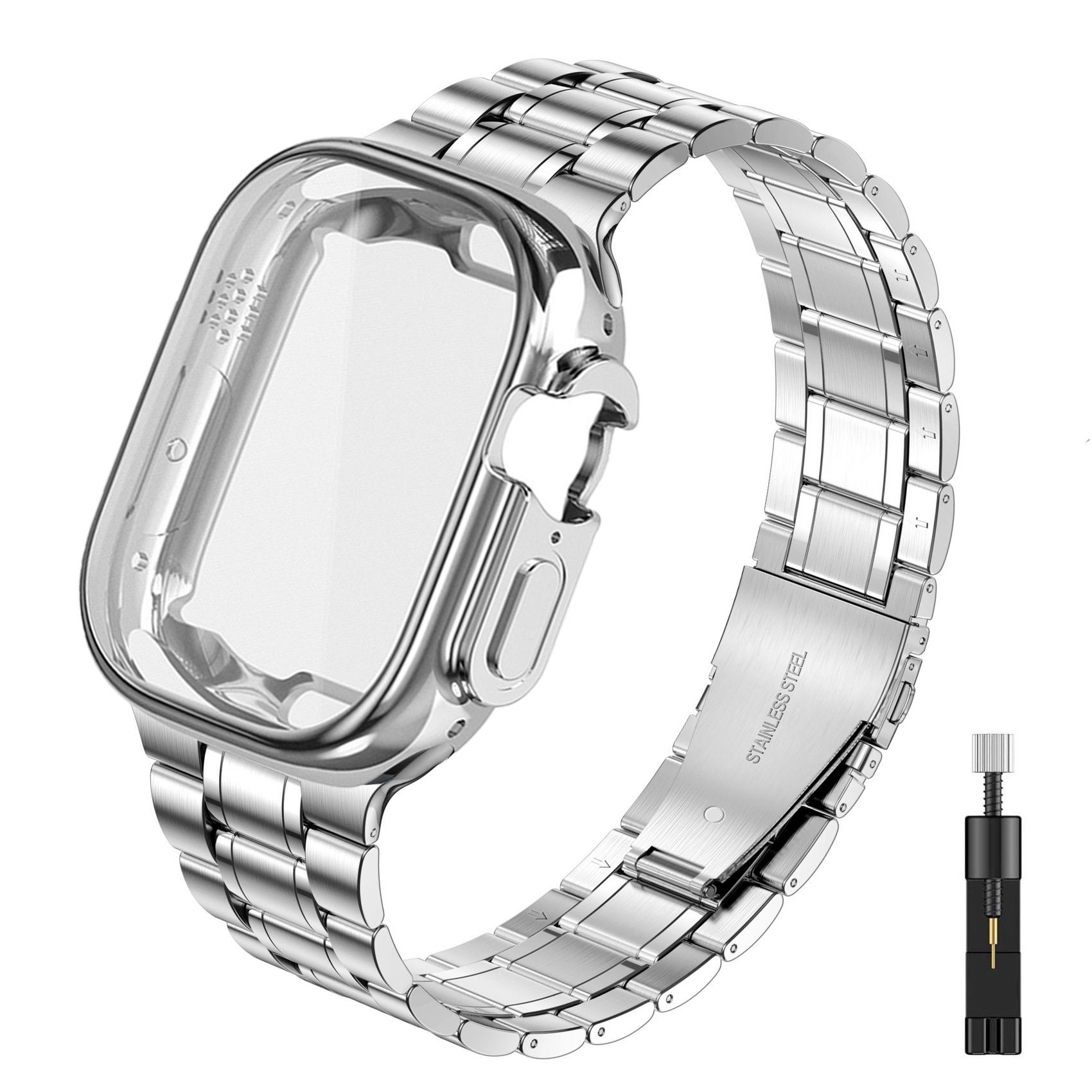 

Case+Strap for Apple watch band Ultra2 3 49mm 44mm 40mm 45mm 41mm 42mm Stainless Steel bracelet iWatch Series 3 6 SE 7 8 9 10 11 38mm series 321 серебряный