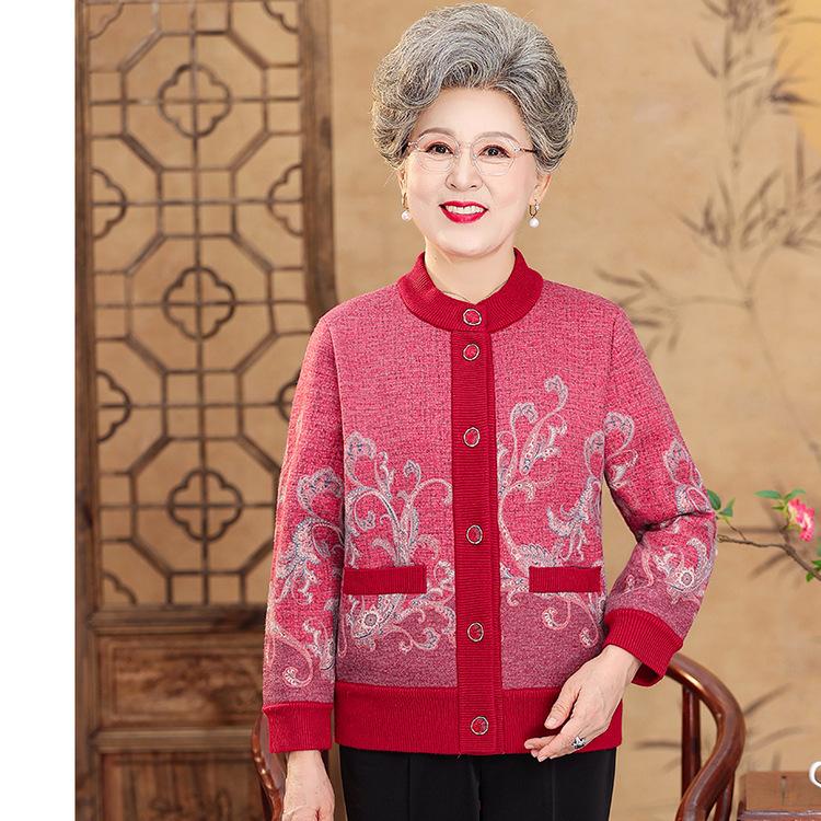 Grandma Sweater In Autumn and Winter, Old Lady Coat, Middle-aged and Old New Mother's Cashmere Padded Cardigan Sweater