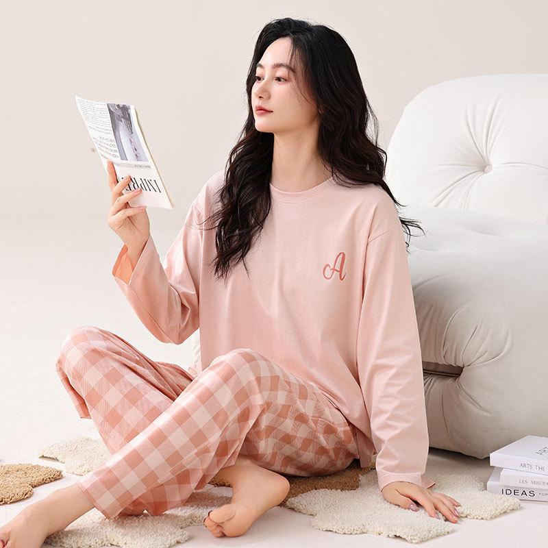 Pyjamas mit integrierten Brustpolstern Reine Baumwolle Langärmelig Damen Freizeit-Loungewear Damenmodelle