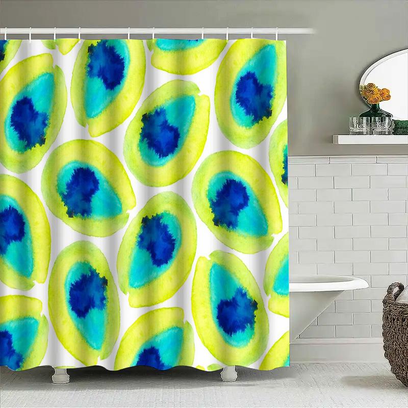 Watercolor Blue Green Abstract Shower Curtain Botanical Nature Spa Bathroom Decor Modern Farmhouse Teal Turquoise Backdrop