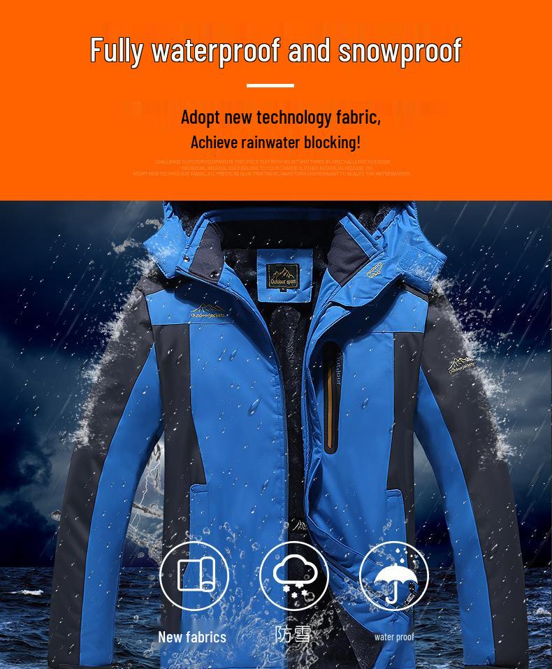 Men’s Plus Size Fleece-lined Windproof Outdoor Cotton Jacket
