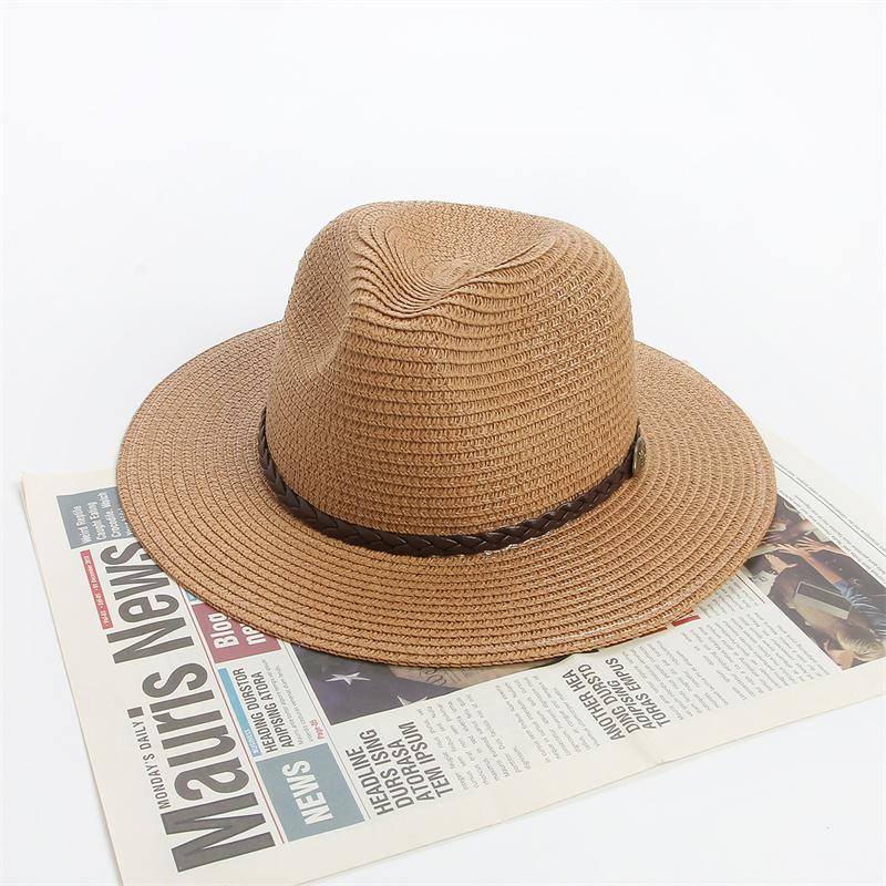

Large Size 56-60cm New Natural Panama Straw Hat Summer fashion Men Women Wide Brim Beach UV Protection Fedora Bohemia Sun Hat 56-60cm хакі