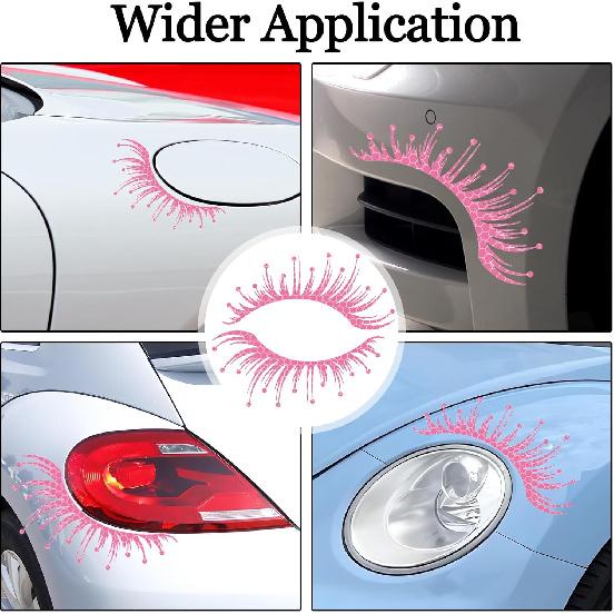 Wuyaoyao 2PCS Car Headlight Eyelashes Stickers, Reflective Eyelash Car Stickers, Waterproof Cute Fake Eyelash Decals for Headlights, Universal
