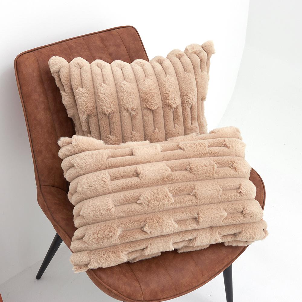 Modern Simple Imitation Rabbit Fur Pillow Case Double-sided Wheat Ear Three-dimensional Cushion Cover Sofa Living Room Pillow Case