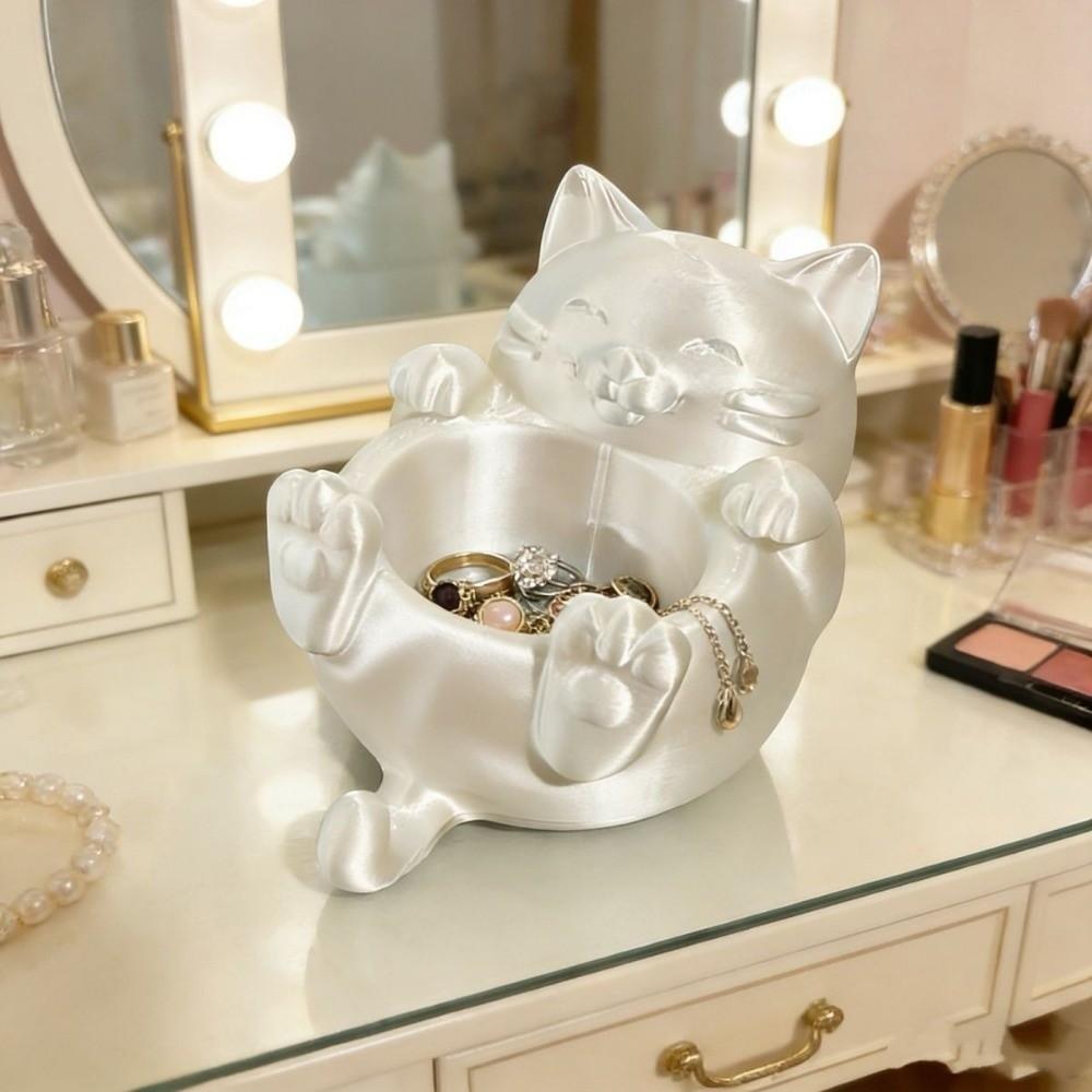 Cute 3D Printed Trinket Holder Plastic Jewelry Storage Box Modern Lucky Cat Storage Box Office