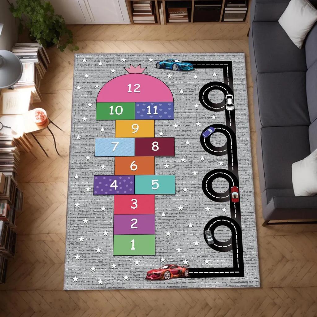 Hopscotch Rug, Game Path Rug, Kids Area Rug, Game City Carpet,Cars Rug, Nursery Rug, Christmas Gift, Educational Rug