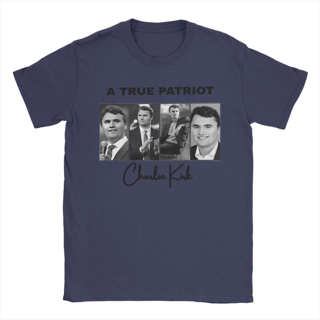 A True Patriot Charlie Kirk T-Shirt for Men Funny Pure Cotton Tee Shirt Crew Neck Short Sleeve T Shirt Plus Size Clothing