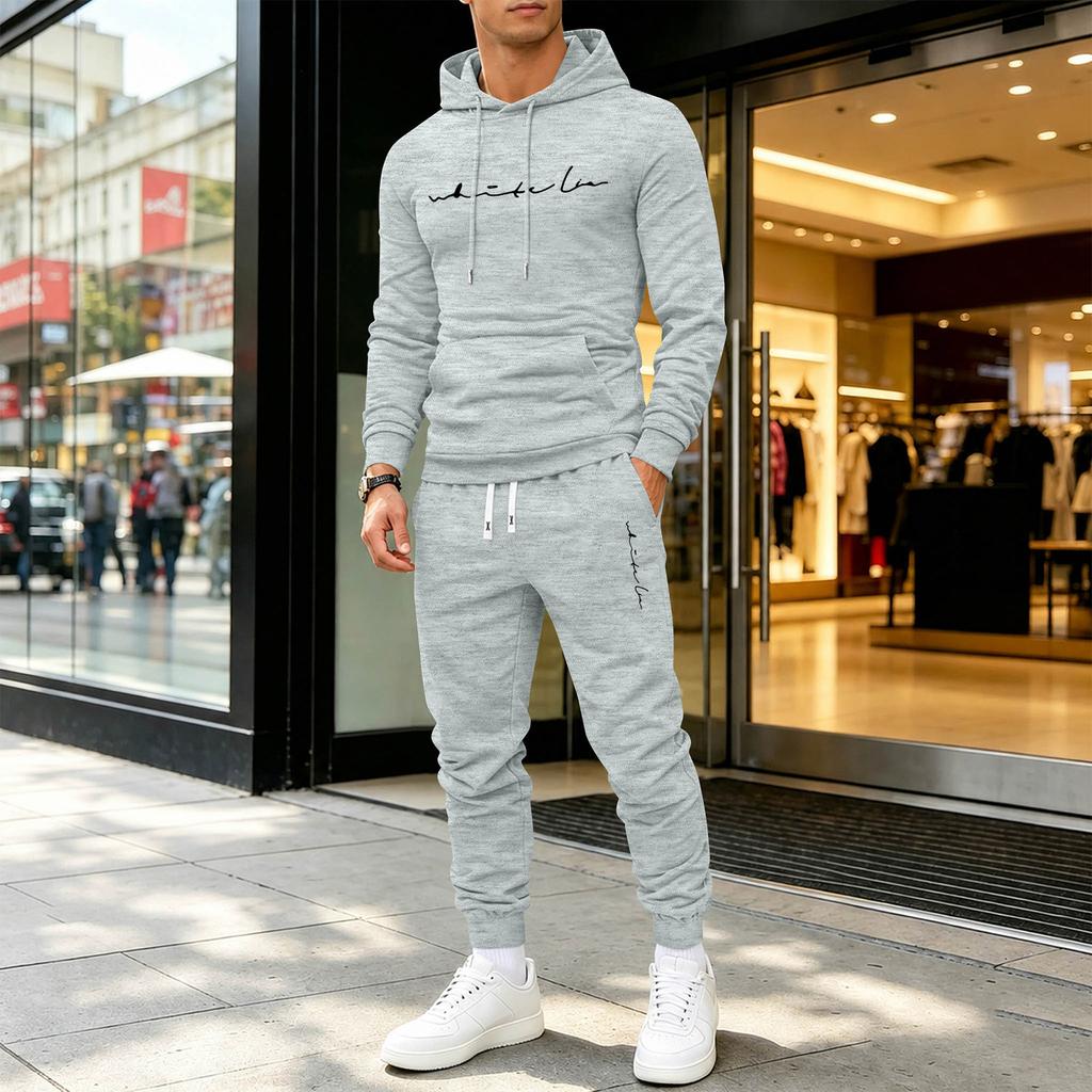 Men's Printed Hoodie and Sweatpants Set Casual Athletic Tracksuit with Matching Hooded Sweatshirt