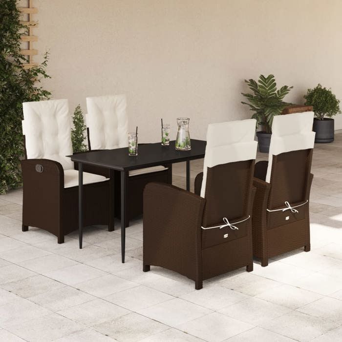 VidaXL Ensemble à Manger de Jardin avec Coussins 5 pcs, Table et Chaises avec Dossier Réglable, Meubles d'Extérieur Patio 3212333