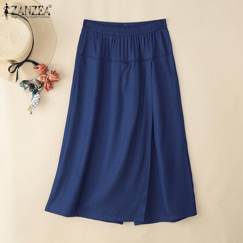 ZANZEA Women Casual Elastic Waist Solid Color Loose Capri Pants