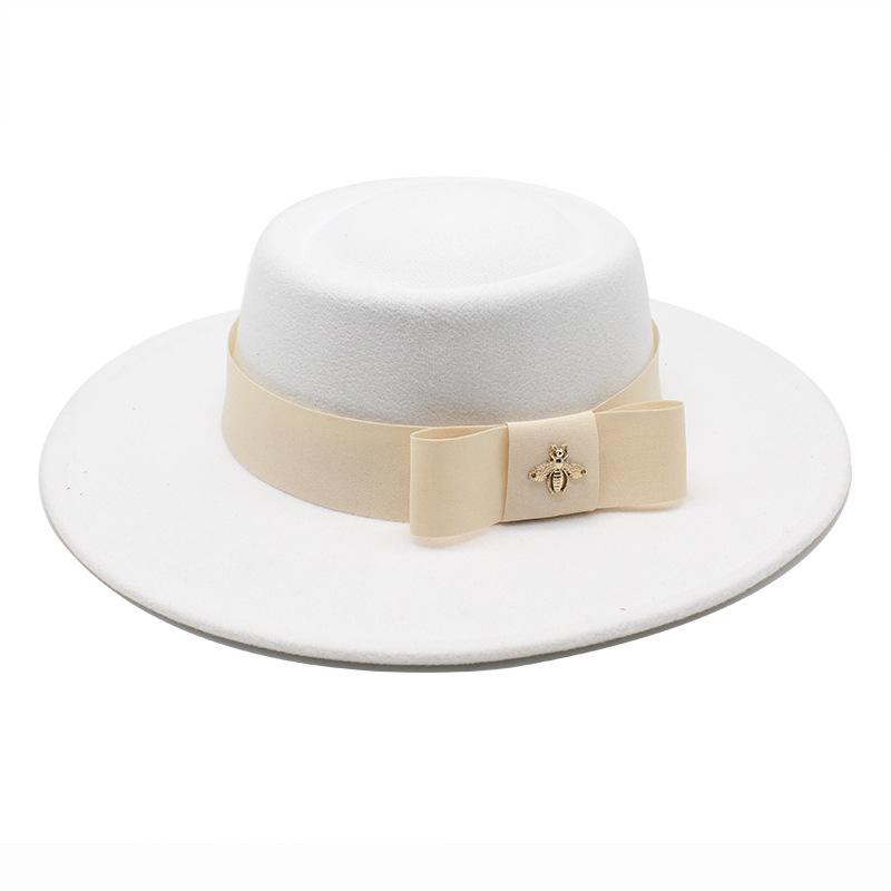British Elegant Ring-Shaped Concave Flat-Topped Woolen 8.5Cm Top Hat Men'S And Women'S Flat-Topped Woolen Top Hat