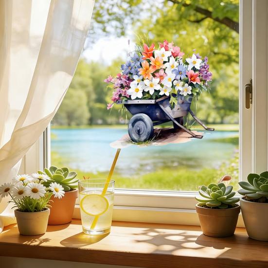 Einkaufswagen Blumen Fensteraufkleber Nicht haftender Fenstersticker Wasserdicht Statisch haftend Abnehmbarer Aufkleber für Wände Türen Fenster Badezimmer Schlafzimmer Heimdekoration