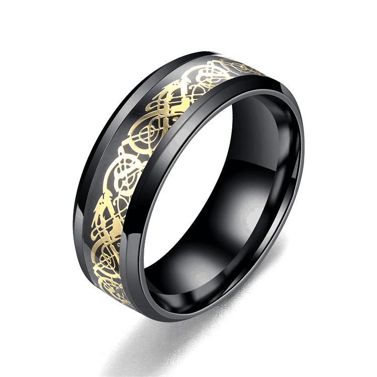 Dragon Pattern Titanium Steel Men's Ring - European and American Fashion Couple Jewelry