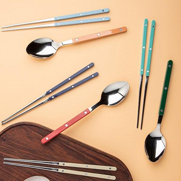 Siere Parve 4-person cutlery set, navy, light khaki, green, khaki, 4 spoons + 4 chopsticks, Korean popular tableware