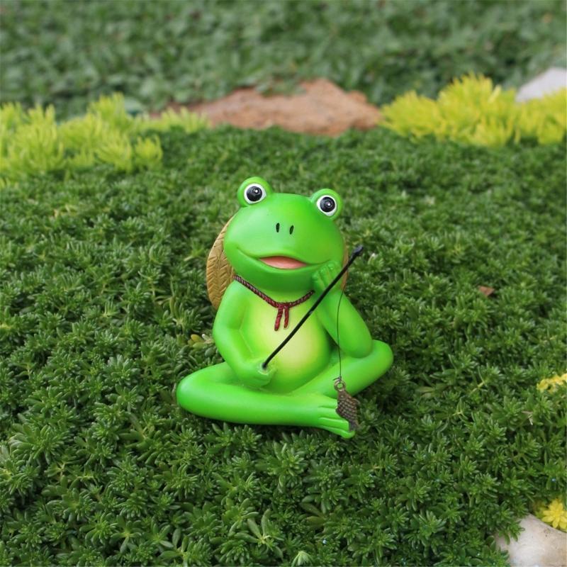 Resin Fishing Frogs Figurines Frogs Statue Garden Decors Landscape Decors Animal Figurines Sculpture Table Centrepieces