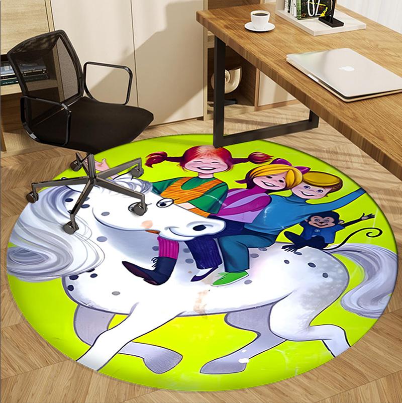 Pippi Longstocking Pattern Round Rug, Indoor/Outdoor Mat, for Picnic, Gameroom, Bedroom, Office, Living Room, Home Decor Carpet, Birthday Gift
