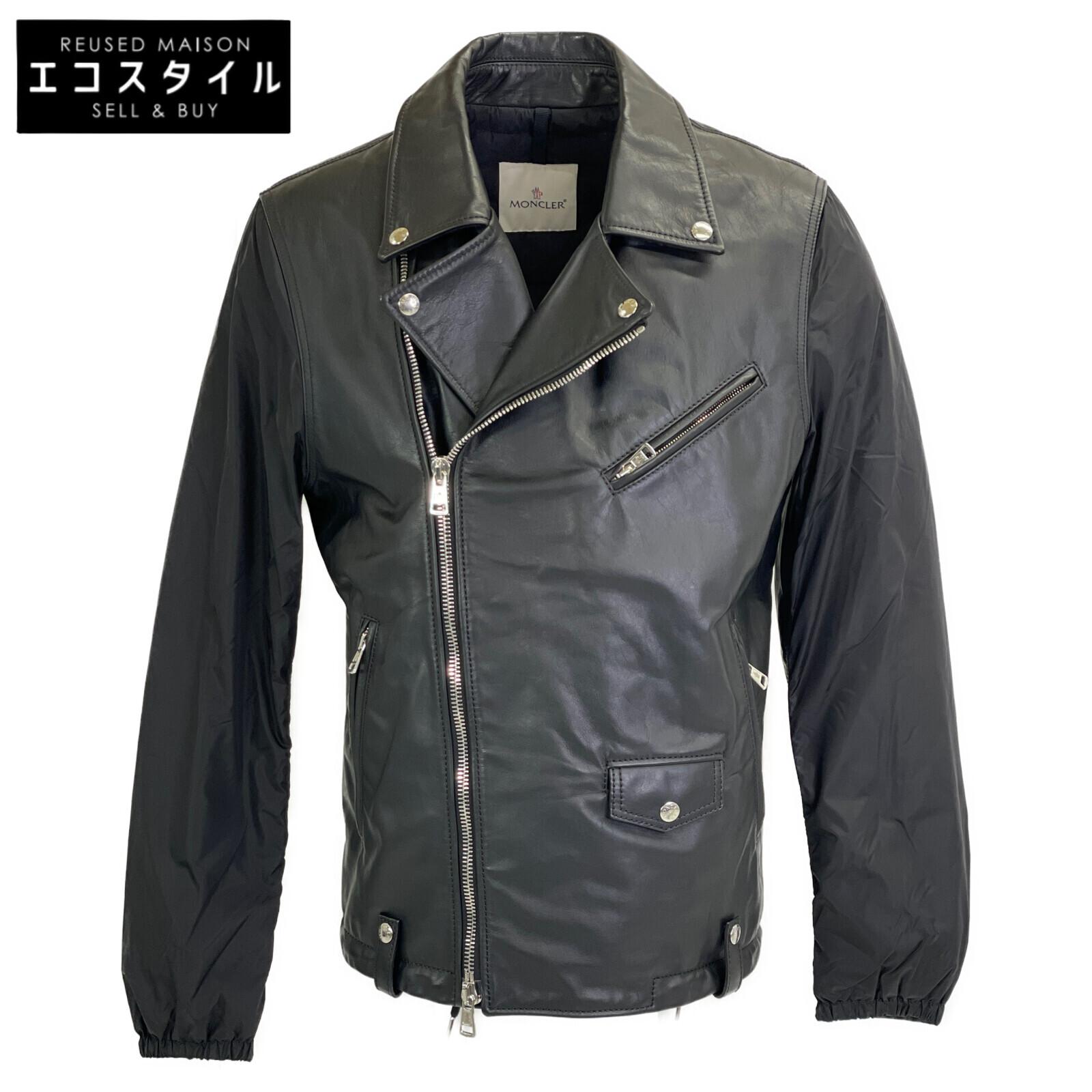 

MONCLER [Good Condition/Domestic Regular] MASSART Lamb Leather x Nylon Double Riders Jacket 4 blackUsed