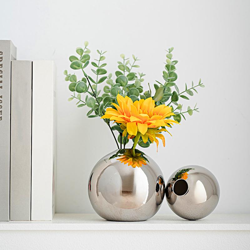 1/3pcs Plated Vase Modern Round Ball Vase Table Decor Accessories Flower Arrangement Craft Home Decoration SML