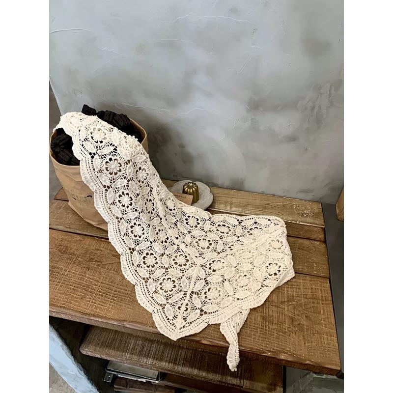 White Lace Bandana Belt Women's Spring and Summer French Retro High-end Triangle Scarf Headwear Tie Hair Headband