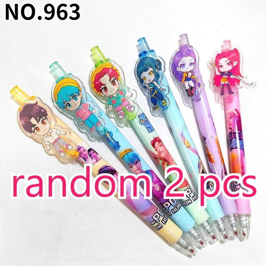 6PCS Cute K-POP Gel Pens Demon Hunters Press 0.5mm Black Ink Acrylic Patch High-Value School Stationery for Students