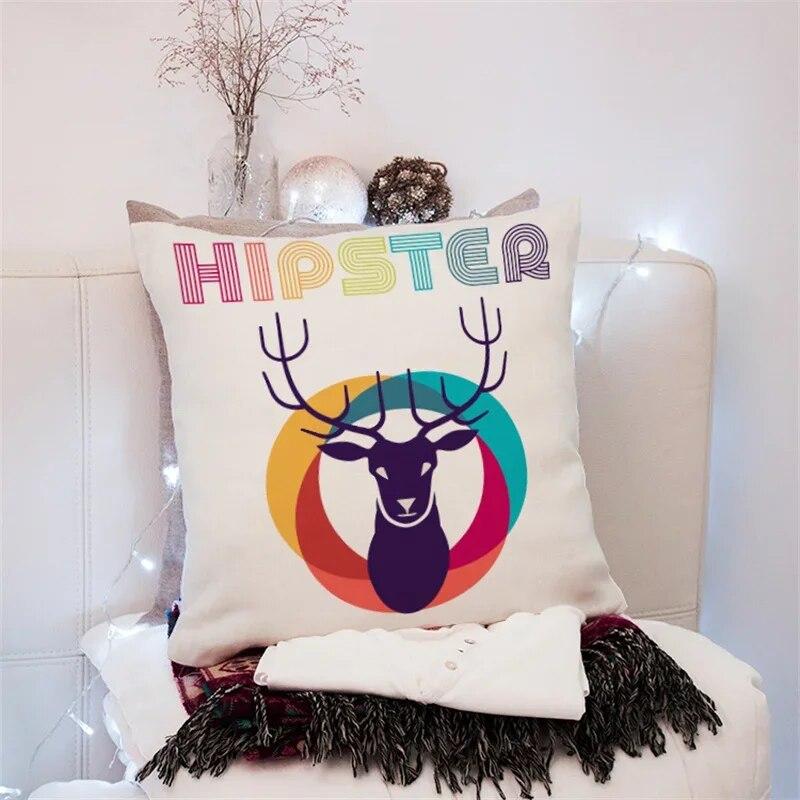 45x45cm Creative Geometric Elk Pillowcase Living Room Sofa Office Seat Car Cushion Cover  Ornament Home Decoration
