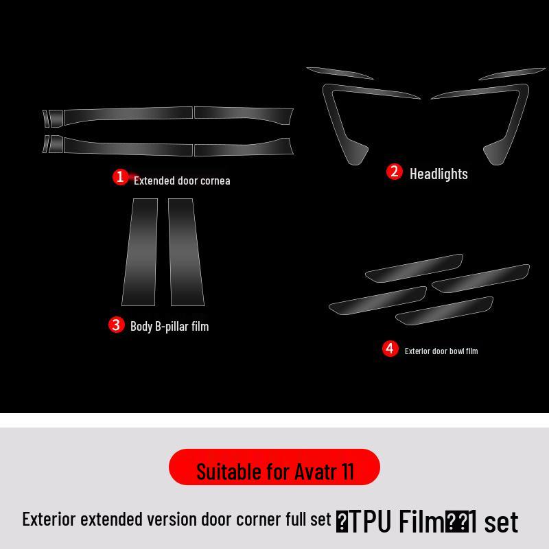 TPU Transparente Lackschutzfolie für Avatr 11 Türkanten, Kratzfest, Vorne & Hinten