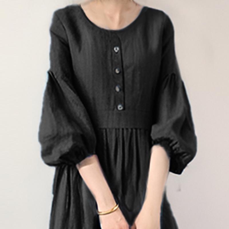 In-Stock 2024 Japanese Style Lantern Sleeve Patchwork Dress