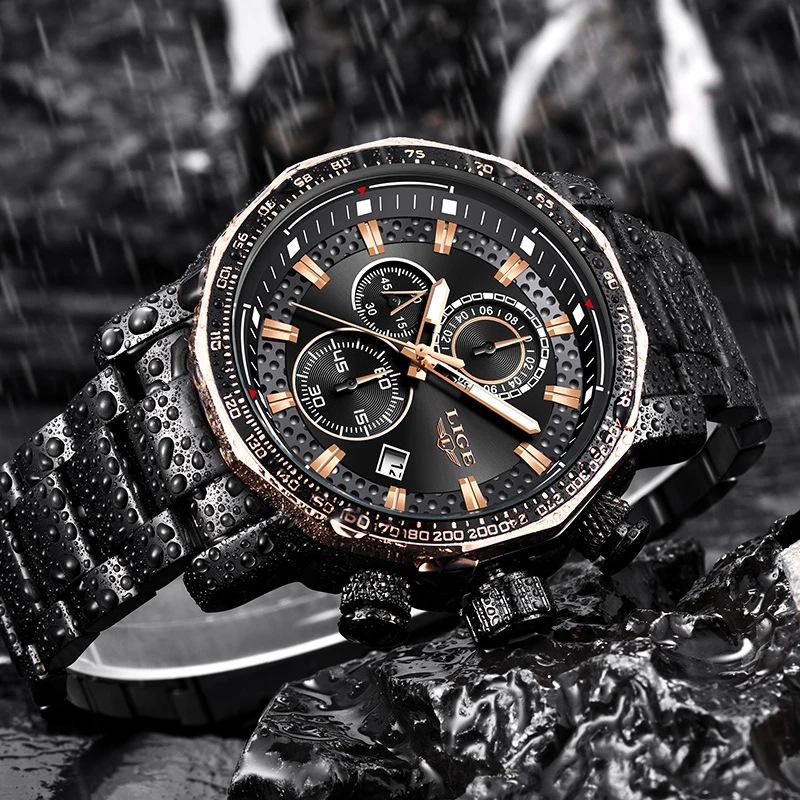 LIGE Men's Multi-function Waterproof Steel Watch with Calendar