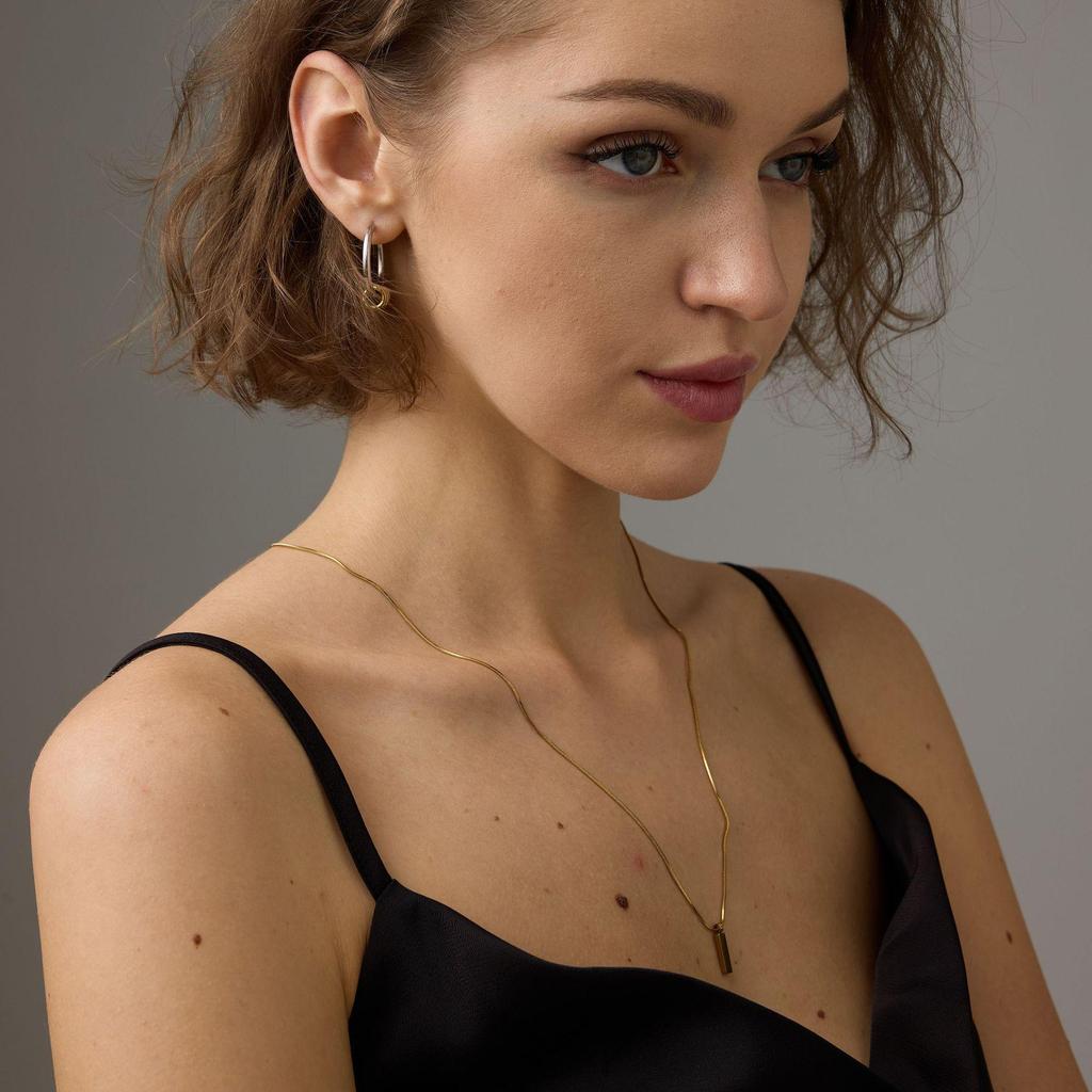 French Versatile 18K Gold Steel Circle Earrings: Non-Fading, Influential Style