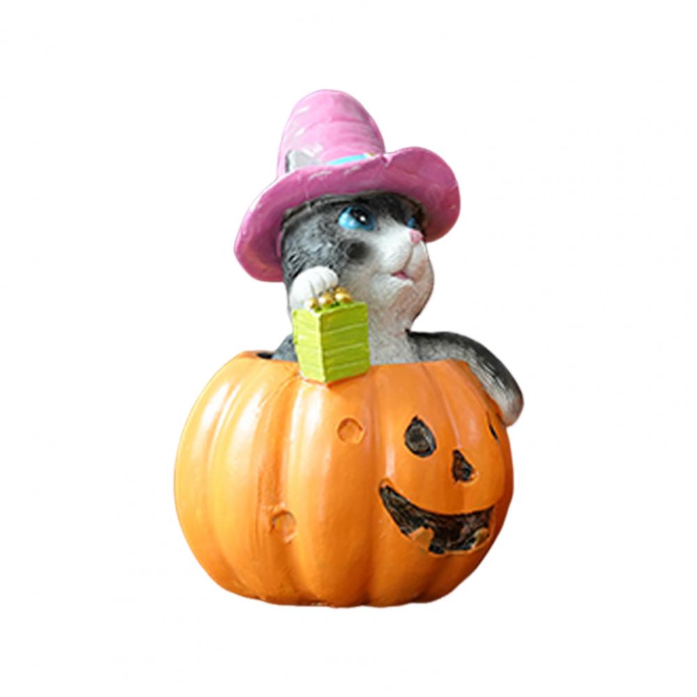 Pumpkin Cat Statue Halloween Pumpkin Cat Decor Cute Halloween Cat Pumpkin Figurine Resin Sculpture for Shelf Tabletop