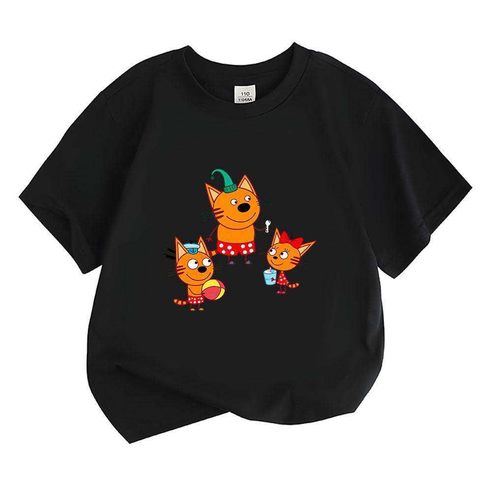

100% Cotton Kid-e-cats Children s T-Shirt 2026 NEW Cartoon Print Kids Tees Cute Casual Tops O-Neck Short Sleeve Summer Toddler 100 чёрный