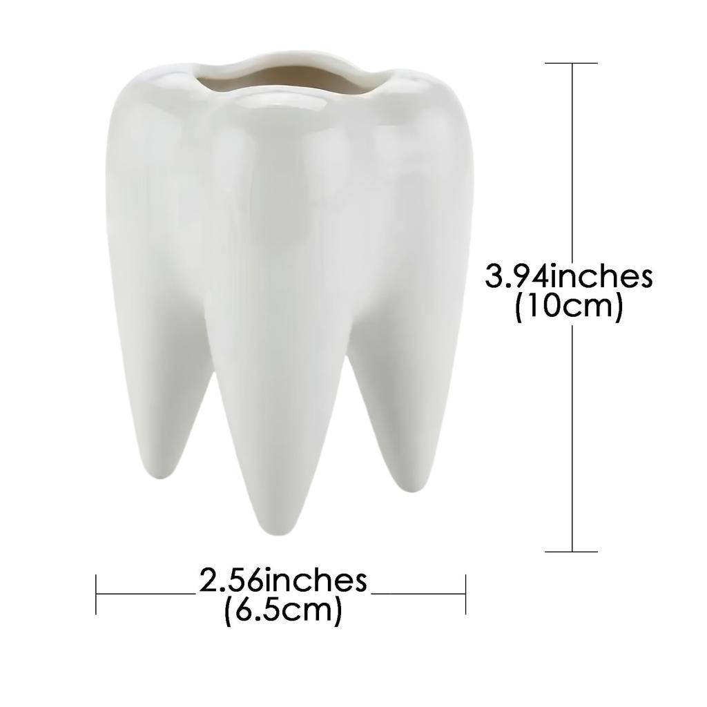 JANKOW Ceramic Pen Cute Desk Organizer with a Fun and Unique Appearance for Offices and Classrooms Tooth-Shaped Holder, (White)