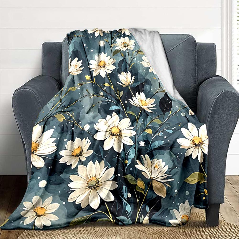 1pc Floral Pattern Blanket, Lightweight Flannel Throw Blanket for Sofa, Bed, Travel, Camping, Living Room, Office, Couch046